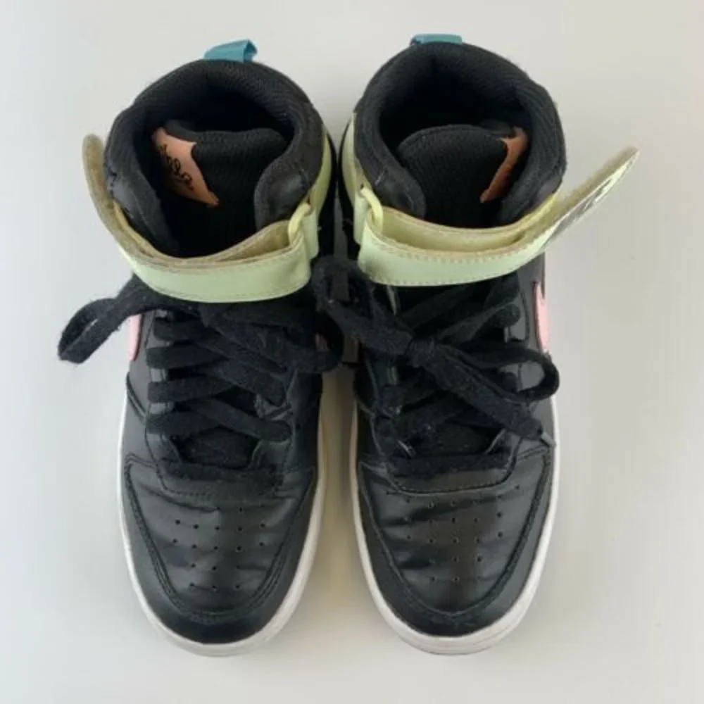 Nike Court Borough Mid 2 Basketball Youth Size 4.5 Black Pink Yellow CD7782-002 - Picture 2 of 10